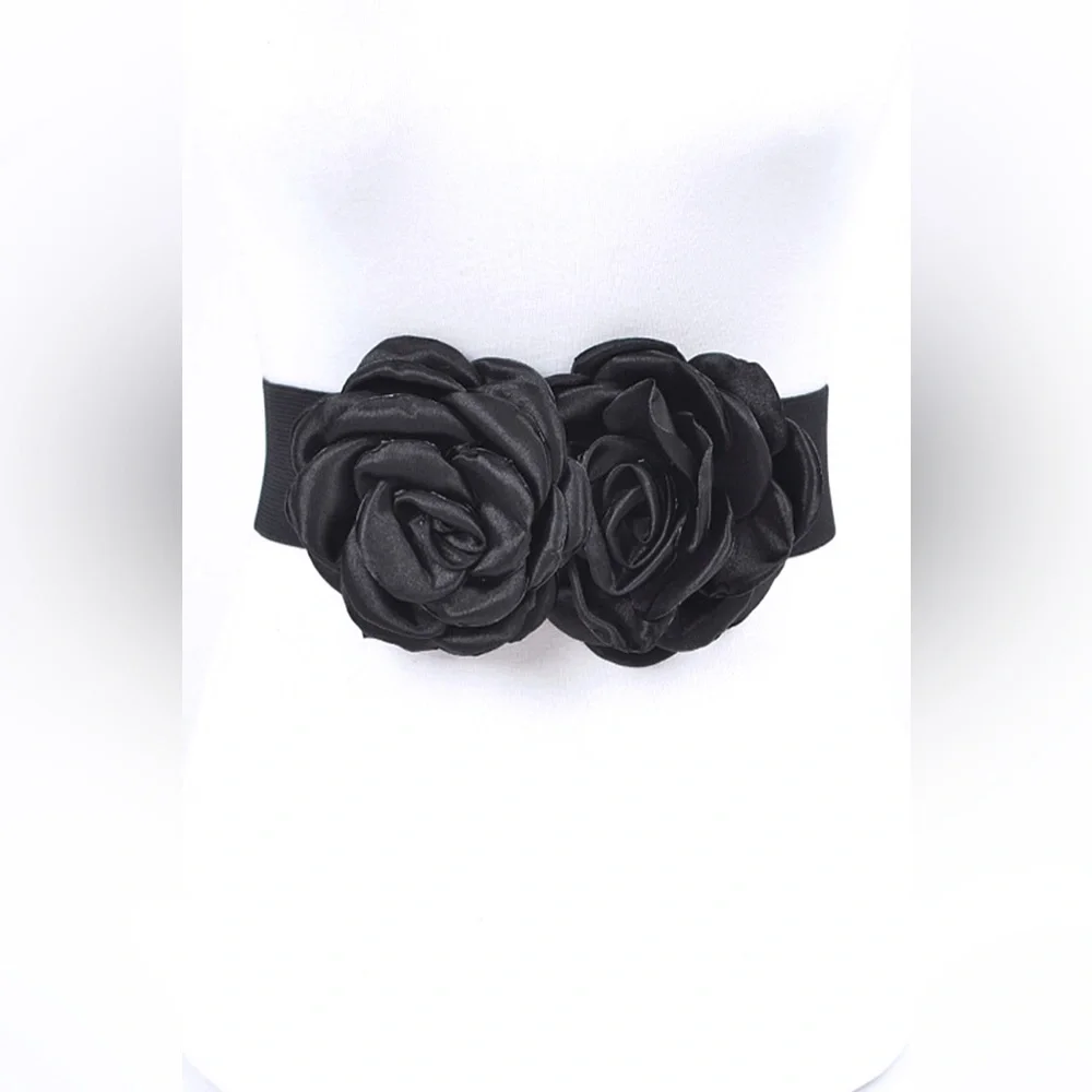 Satin Flower Elastic Waist Statement Belt